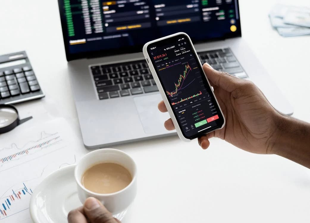 A financial chart with an upward-trending line and a heloc calculator, symbolizing fluctuating interest rates.